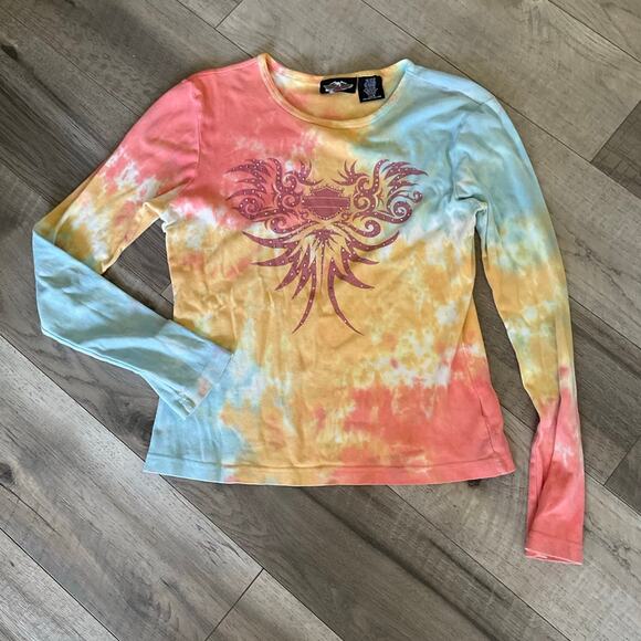 Vintage Y2K Harley Davidson, long sleeve tie-dye crewneck size medium - Picture 1 of 4
